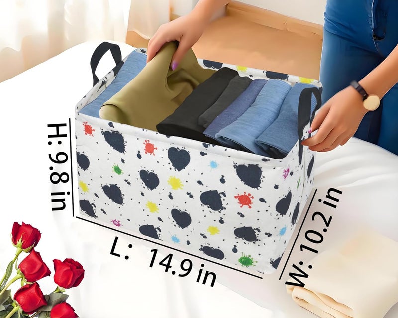 BOOHIT Valentines Day Basket Large Foldable Heart Shaped Storage Box for Gifts Kids Empty Storage Bins Rectangular Toy Organizer Decor (Graffiti Love) - Image 2